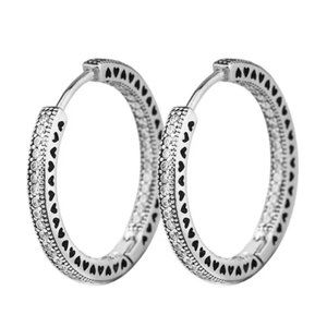 925 Sterling Silver Sparkles & Hearts Hoop Earrings